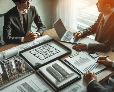 DALL·E 2024-12-20 12.10.19 - A professional and straightforward image showing consulting with development partners. The scene features two or three people sitting at a table in a